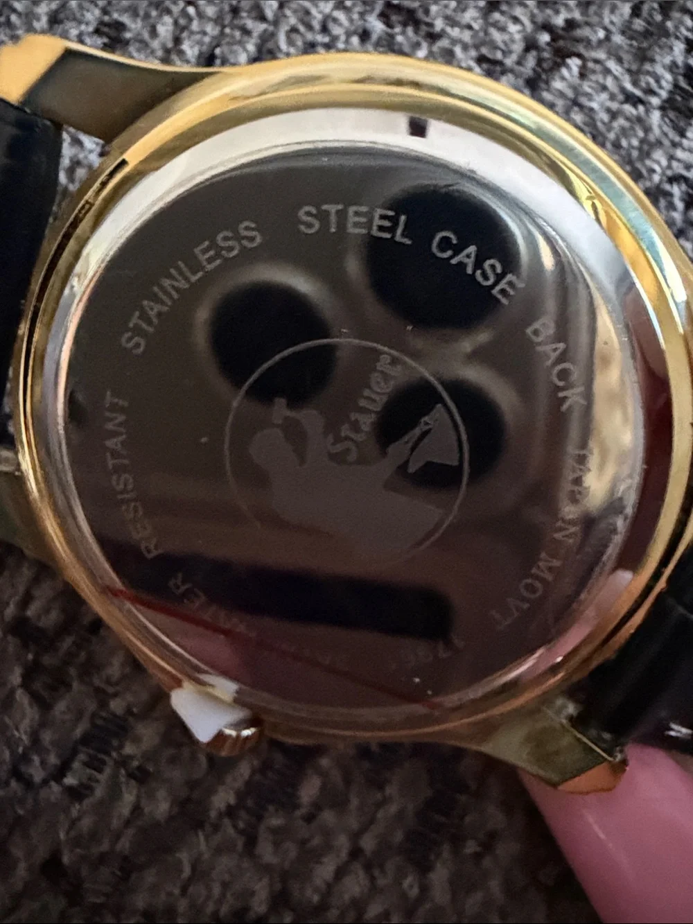 Stauer Men's Gold Case Black Leather Strap Dress Watch